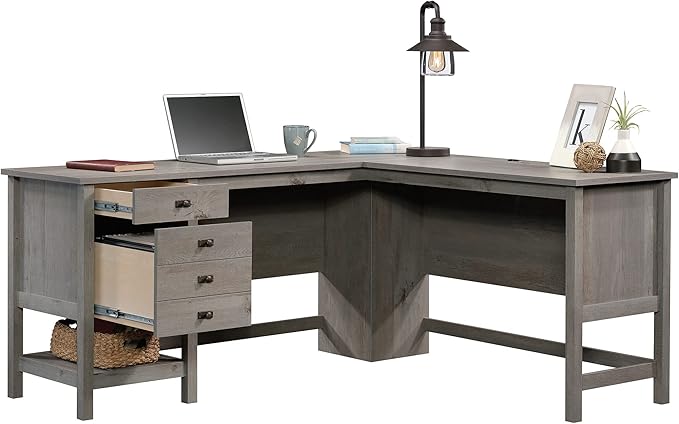 Sauder Cottage Road L-Desk, L: 65.12" x W: 58.66" x H: 29.76", Mystic Oak finish