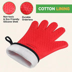 GEEKHOM BBQ Gloves Heat Resistant Oven Mitts - Silicone Grilling Gloves with 13.7" Arm Protection - Waterproof Pot Holder Non-Slip for Men & Women, Kitchen Outdoor Cooking, Baking, Camping, Red