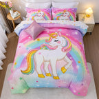 Aimuan Girls Unicorn Comforter Set 6 Pieces Pink Purple Bedding Set with Rainbow Star Galaxy Stars Fantasy Children Room Decor Soft Reversible Bed Sets for Boys/Girls/Teens (Rainbow Twin6Pcs)