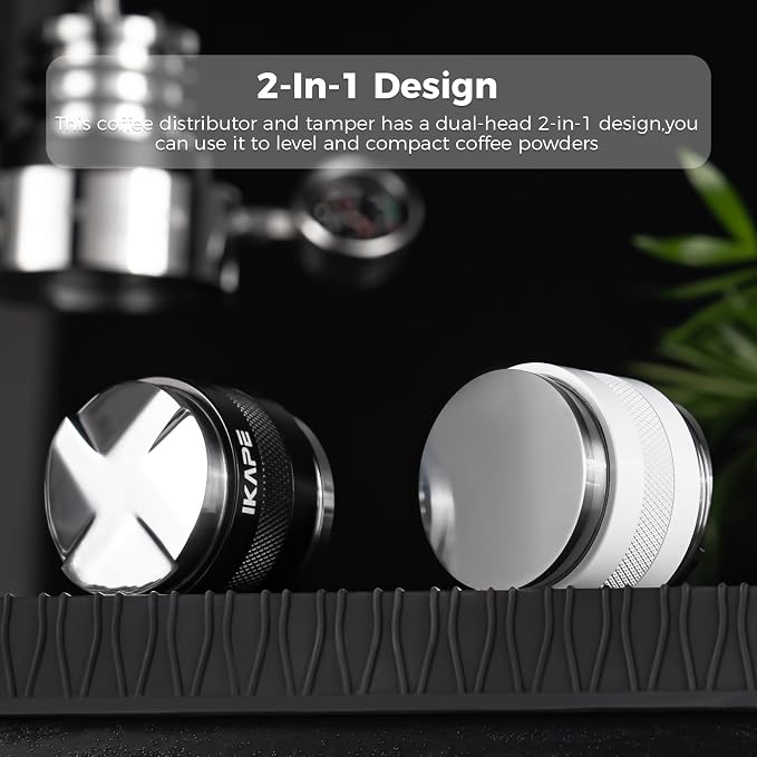 IKAPE Coffee Products, 51mm Coffee Distributor & Hand Tamper, Adjustable Depth Espresso Distributor Fits All 51mm Espresso Portafilter, Compatible with Delonghi Bottomless Portafilter (Black)