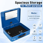 KYODOLED Blue Safe Box with Digital Keypad Lock, Lock Box with Code for Personal Items, Metal Security Box for Cash, Passport, Jewelry, Ideal for Home, Office, Garage Sale, 11.8'' x 9.4'' x 3.5''