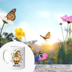 Hyturtle Personalized Gnome Hippie Coffee Mug Gifts on Birthday Christmas | Unique Gift Ideas for Gnome Lovers, Gnomes Gifts For Women Custom Name 11oz White Ceramic Coffee Tea Mug, Comfort grip handle