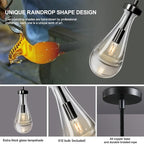 Modern Raindrop Pendant Lights Set of 3, Pendant Lights Kitchen Island 3 Pack, Matte Black Pendant Lights for Bedroom Bathroom, Chandelier for Living Room Hallway, Bulb Included