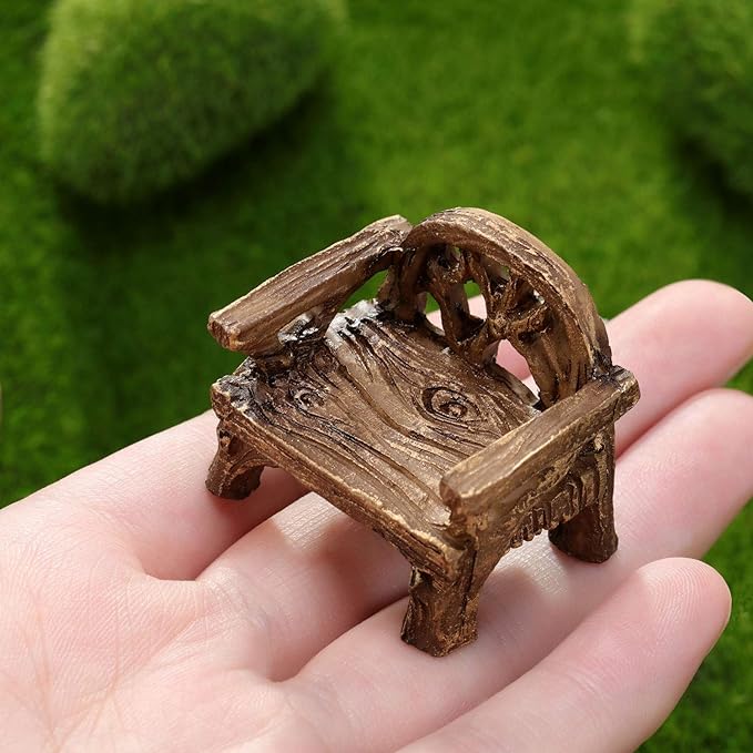 Skylety 12 Pieces Garden Furniture Ornaments Miniature Table and Chairs Set Village Micro Resin Bench Chair for Dollhouse Accessories Home Micro Landscape (Vintage Style)