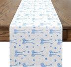 Coquette Bows Table Runner 13" x 120" Blue Watercolor Bow Kitchen Dining Table Decor for Home Party Sweetheart Home Decor for Living Room Dresser Scarfs Dresser Runners Cute Bowknot Table Decoration