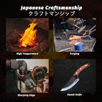 Huusk Hand Forged Viking Knife with Sheath for Kitchen Camping BBQ | Japanese Butcher Knife for Meat Cutting, High Carbon Steel Chef Knives with Ergonomic Wood Handle, Gifts for Men