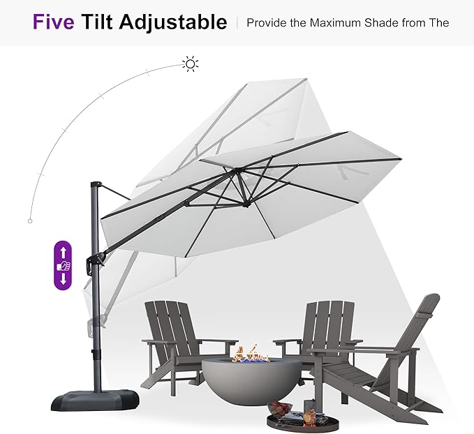 PURPLE LEAF 11 Feet Patio Umbrella Outdoor Cantilever Round Umbrella Aluminum Offset Umbrella with 360-degree Rotation for Garden Deck Pool Patio White