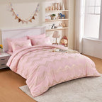 Wowelife Girl Bedding Sets Pink Comforter for Queen Size Bed 7 Pieces Gold Glitter Foil Queen Bedding Set Teen Girl Bedding Pink Full Kids Bedroom Beding Sets with 2 Pillow Shams and 2 Pillowcase