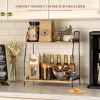 ANBOXIT Countertop Coffee Station Organizer, 2 Tier Wooden Shelf | for Coffee Bar Accessories, Condiment Storage Caddy for Kitchen, Home, Office - Brown