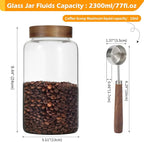 Large Glass Coffee Jars with Spoon,Round Storage Canister with Wooden Lid Clear Glass Food Jar for Pantry Sugar Tea Coffee Bean Spice Nuts Cookies Bath Salts (2300ml/77oz)