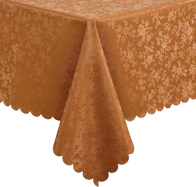 Smiry Square Waterproof Heavy Duty Vinyl Tablecloths, 54 x 54 Inch | Wipeable Washable Floral Embossed Table Cover for Kitchen and Dining Room, Indoor & Outdoor Use, Bronze