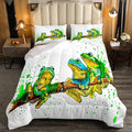 Erosebridal Cartoon Frog Comforter Set King Size, Green Tie Dye Down Comforter, Tree Branch Quilted Duvet,Animal Soft Duvet Insert for Kid Adult, White Room Decor Bedding Comforter Set