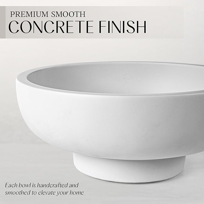 Large Decorative Bowl for Home Decor – Concrete Fruit Bowl for Kitchen Counter | Key Bowl for Entryway Table | Pedestal Bowl for Modern Decor | Coffee Table Centerpiece
