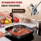 Stainless Steel Meat Chopper, Goldusk 10 Inch Meat Masher Ground Beef Chopper Tool with 6 Curve Blades & Ergonomic Non-Slip Handle, Hamburger Smasher Tool Ground Meat Smasher Dishwasher Safe