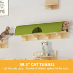 16-in-1 Cat Shelves for Wall, Cat Wall Furniture w/Tunnel & Bridge | Multi-Level Floating Cat Shelves for Space Saving, Solid Wood Cat Climbing System with Scratching Posts, 2 Condos, Burlywood