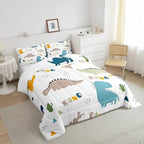 Feelyou Cute Dinosaur Comforter Set Cartoon Cactus Bedding Set Decor Jungle Dino Boho Succulent Comforter Wild Animal Pattern Yellow Grey Duvet Set Bedroom Quilt Set 3Pcs King