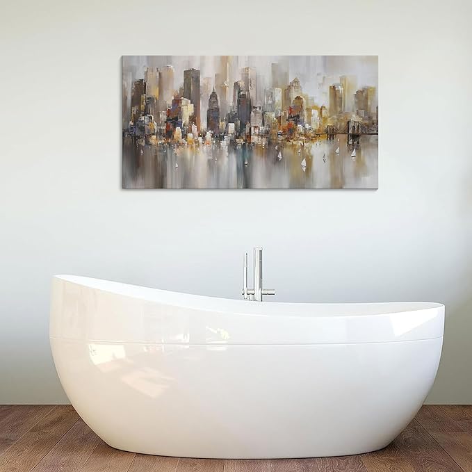 New York City Wall Art - Modern Abstract Wall Art for Living Room, Office & Bedroom Cityscape & Paintings for Bedroom brooklyn bridge Wall Art Pictures Wall Decor Chicago Artwork for Walls 20×40IN