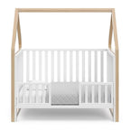 Storkcraft Orchard 5-in-1 Convertible Crib (White with Driftwood) – GREENGUARD Gold Certified, Canopy Style Baby Crib, Converts from Crib to Toddler Bed, Daybed and Full-Size Bed