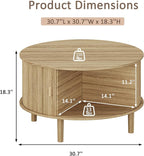 Coffee Table and TV Stand Set of 2, Round Center Table with Storage,Fluted Coffee Table with 360° Sliding Doors, 86.6" Entertainment Center for Bedroom, Living Room,Natural