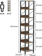IDEALHOUSE Narrow Bookshelf Tall Skinny Bookcase 6 Tier Storage Rack Rustic Corner Shelf Metal Frame Small Freestanding Bookshelves Industrial Display Stand for Bedroom, Living Room, Home Office