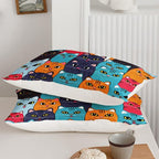 Axolotl Cartoon Cat Comforter Set Kids Bedding Full Size,Cute Colorful Cat Bedding Set for Kids Boys Girls Adults Teens Room Decor,Kids Comforter Set All Season,1 Comforter 2 Pillow Cases