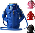 Gadgetime USA - 12oz Insulated Can Cooler Jacket (Blue)- Beverage Holder with Detachable Strap - Beer/Soda Carrier - Can Holder with Shoulder Strap - Insulated Sleeve - Funny Gift for Friends & Family