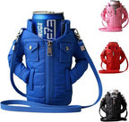 Gadgetime USA - 12oz Insulated Can Cooler Jacket (Blue)- Beverage Holder with Detachable Strap - Beer/Soda Carrier - Can Holder with Shoulder Strap - Insulated Sleeve - Funny Gift for Friends & Family