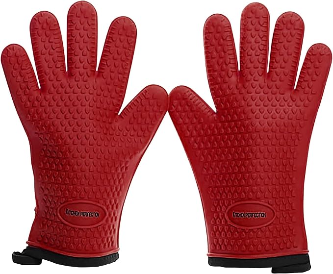 KITCHEN PERFECTION S Silicone Smoker BBQ Gloves - Heat Resistant Oven Mitts | Waterproof, 5-Finger Design For A Better Grip, for Pitmasters, Meat Smoking, Grilling, Cooking, Frying Turkey | Grill Gift