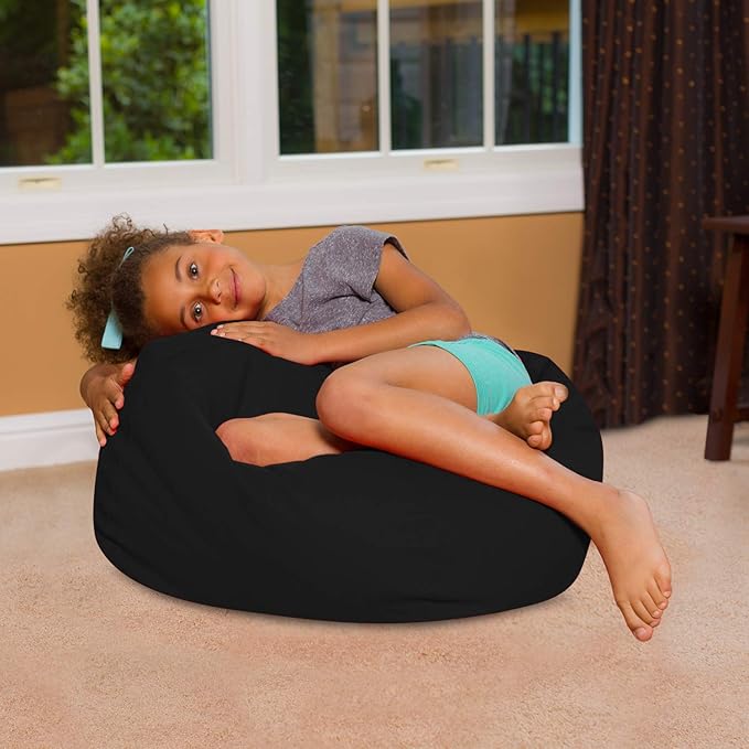 Posh Creations Bean Bag Chair for Kids, Teens, and Adults Includes Removable and Machine Washable Cover, Solid Black, 27in - Medium