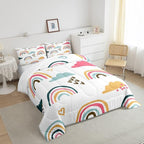 Rainbow Comforter Set Full for Kids Girls Child,Colorful Girly Rainbow Bedding for Girls Bedroom,Cartoon Sun and Star Inner Fill Graffiti Striped Painting Quilt with 2 Pillow Shams Home Room Decor