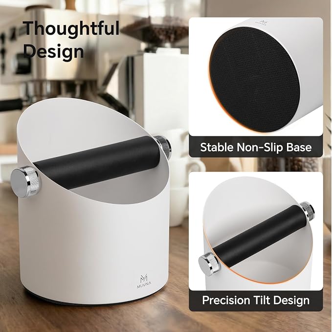 Espresso Knock Box Large Capacity - 15 Pucks Coffee Knock Box with Removable Knock Bar & Non-Slip Base, Anti-Splash Steel Coffee Puck Bin for Barista, Espresso Accessories for Home, White