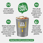 Steel Chill Cups 16 oz. Reusable Party Cups, Football, Gray, 12 Count | Made in USA from Steel these durable cups chill fast & keep your drink cold for longer, 100% recyclable for sustainablity