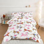 HOSIMA Kawaii Pink Rose Horse Queen Comforter Set,Cute Animal Horse Bedding Girls Teens Aesthetic Room Decor,Princess Toddler Bedding Set Cowboy Cowgirl Colorful Pony Queen Size Bed in a Bag.