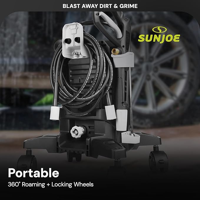 Sun Joe Electric Pressure Washer w/Wheels & 3 Quick-Connect Nozzles, 2200 PSI (PWMA Certified), 1.1 GPM, 14.9-Amp Motor - Heavy-Duty Cleaning Machine for Patios, Decks, Sidewalks & Cars, SPX3000-QW2