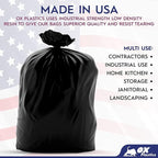 Ox Plastics Trash Can Liners Bags - 60 Gallon Capacity & 3mil Thick Extra Heavy Duty Strength - 50 Large Garbage, Leak-Proof & Durable, House & Commercial Use Bags Black