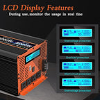4000 Watt Pure Sine Wave Power Inverter 24V DC to 110V 120V Converter for Family RV Off Grid Solar System Car with Type-C Ports 4 AC Power Outlets Dual USB Ports LCD Display and Remote Control