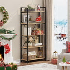 FATORRI 5 Tier Bookshelf, Industrial Wood and Metal Book Shelves for Display, Tall Etagere Bookcase and Rustic Shelving Unit (Rustic Oak)