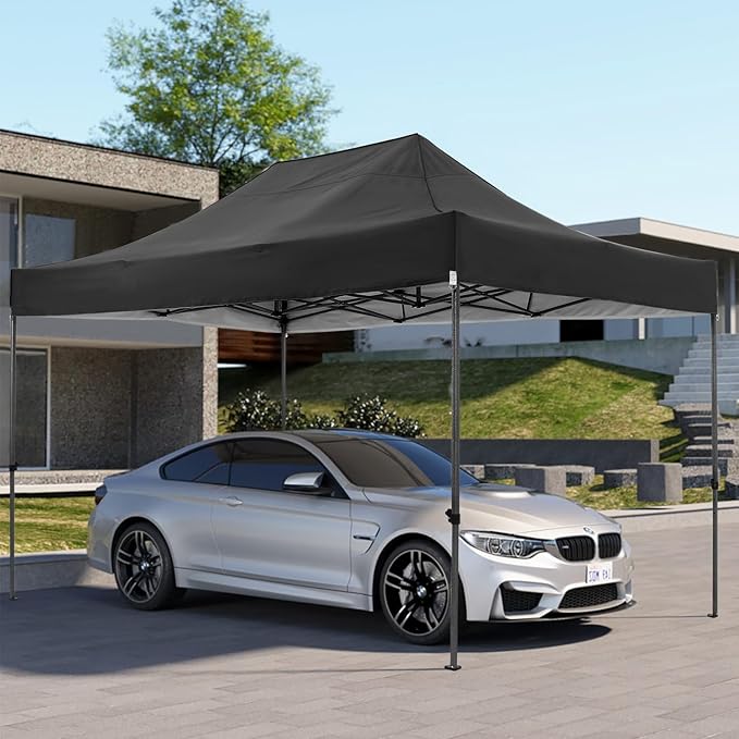 COBIZI 10x15 Pop Up Canopy Without Sidewall,Heavy Duty Canopy UPF 50+ All Season Wind Waterproof Commercial Outdoor Wedding Party Tents for Parties Gazebo with Carry Bag(10 x 15 ft Black)