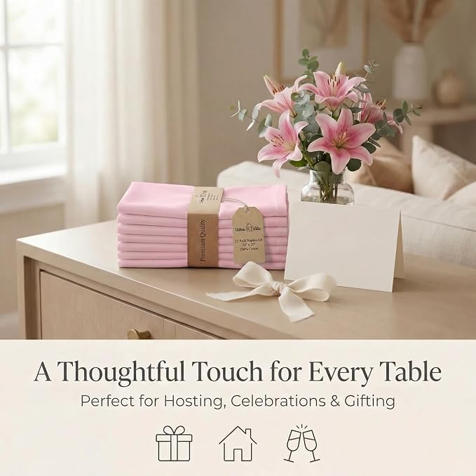 Urban Villa Cloth Napkins Cotton 20x20 (Set of 12) Pink