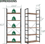 OTK 5 Tier Bookshelf, Tall Bookcase, Office Shelf Storage Organizer, Modern Book Shelf for Living Room, Bedroom, and Home Office, Vintage