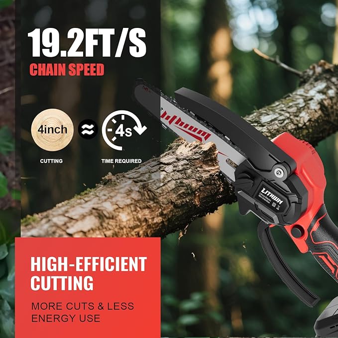 Mini Chainsaw Cordless 6 Inch, Handheld Electric Power Chain Saw with 2 Batteries, Portable Battery Powered Chainsaws for Tree Trimming Wood Cutting, Best Gifts for Dad, Husband,Women
