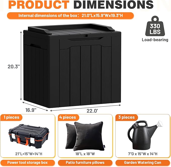 32 Gallon Deck Box Outdoor Indoor Waterproof Storage Box for Patio Furniture, Pool Accessories, Garden Tools, and Cushion Storage, Black