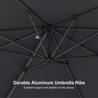 PURPLE LEAF 8' X 8' Patio Umbrella with Base for Pool 7' High Offset Outdoor Cantilever Umbrella Swimming Pool Umbrella with 360°Rotation for Poolside Grey
