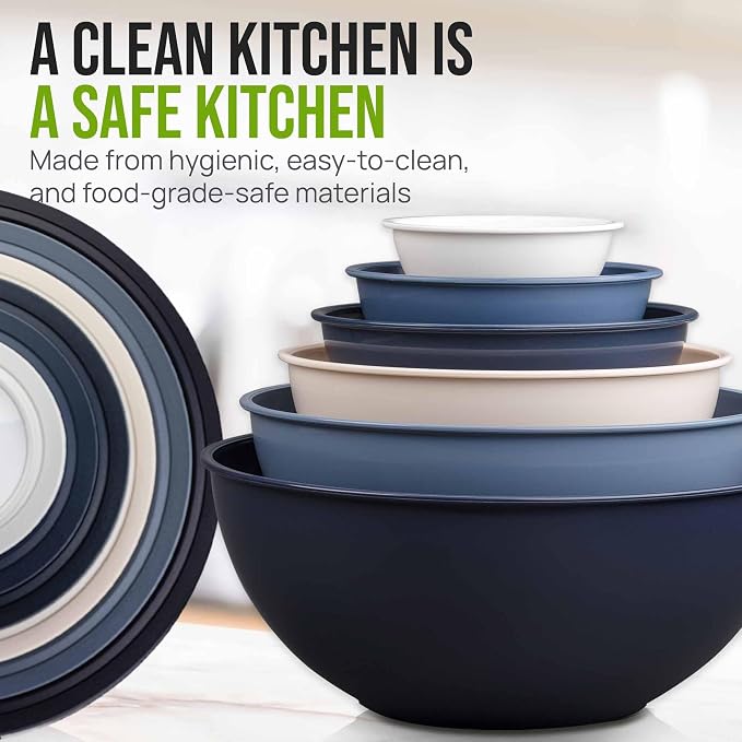 Zulay Kitchen 12 Piece Plastic Mixing Bowls with Leak-Proof Lids Set - Microwave and Freezer Safe Kitchen Mixing Bowls for Preparing, Serving and Storing - Large Nesting Bowls (Navy Ombre)