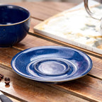 Coffeezone Vintage Design 12 oz Ceramic Latte Art Cappuccino Barista Cup with Saucer (Dark Blue)