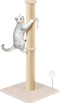 36 Inch Tall Cat Sisal Scratching Post for Indoor Cats, Beige | Natural Sisal, Sturdy Base, Interactive Toys, Full Stretch, Furniture Scratching Redirect, For Kittens and Adult Cats
