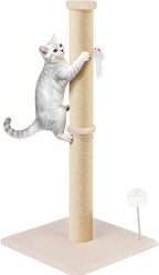 36 Inch Tall Cat Sisal Scratching Post for Indoor Cats, Beige | Natural Sisal, Sturdy Base, Interactive Toys, Full Stretch, Furniture Scratching Redirect, For Kittens and Adult Cats