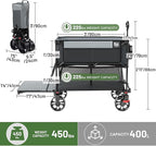 TIMBER RIDGE 400L Large Capacity Folding Double Decker Wagon with Brakes, 54" Extra Long Extender Wagon Cart, 450lbs Heavy Duty Collapsible Cart, All-Terrain Big Wheels for Camping, Sports, Shopping