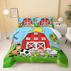 Farm Animals Comforter,Farmhouse Comforter Set for Kids Teens Girls Boys,Cartoon Animals 3Pcs Bedding Set Printed Comforter with 2 Pillowcases,Down Alternative,Soft and Lightweight，Twin Size