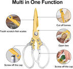 CGBE Kitchen Scissors, Multi-Purpose Kitchen Shears, Heavy Duty Food Scissors for Chicken, Poultry, Fish, Meat & Herbs with Non-Slip Grips - Transparent Gold